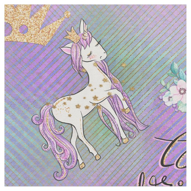 Little Unicorn Princess Fabric (Close Up)