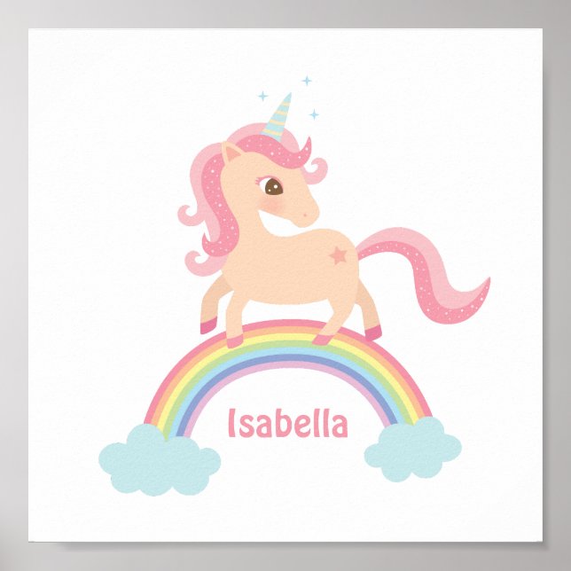 Little Unicorn with Star on Rainbow Girls Wall Art (Front)
