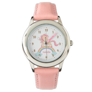 Little Unicorn with Star on Rainbow Pink Watch