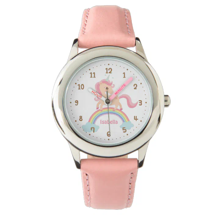 Little Unicorn With Star On Rainbow Pink Watch Zazzle Com