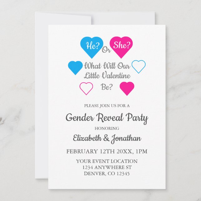 Little Valentine Valentine's Day Gender Reveal Invitation (Front)