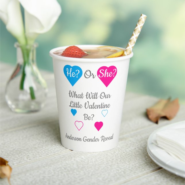 Little Valentine Valentine's Day Gender Reveal Paper Cups (Insitu)