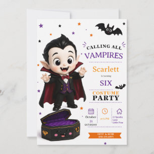 Little Vampire Costume - Party Halloween Birthday Invitation