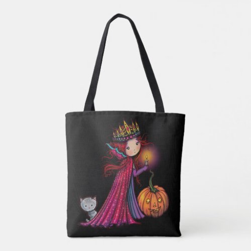Little Vampire with Cat Halloween Art Tote Bag