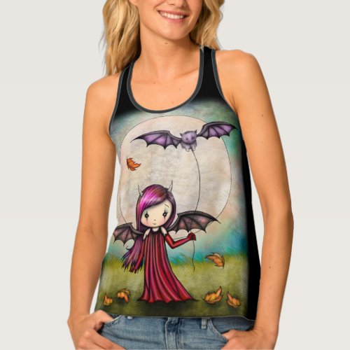 Little Vampire with Flying Cat Art Tank Top
