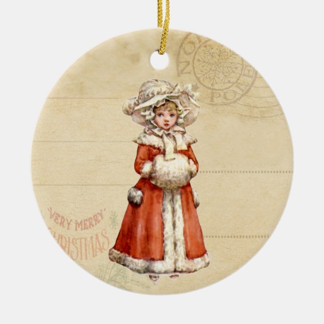 Little Victorian Caroler Custom Christmas Ceramic Ornament (Front)