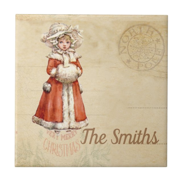 Little Victorian Caroler Custom Christmas Ceramic Tile (Front)