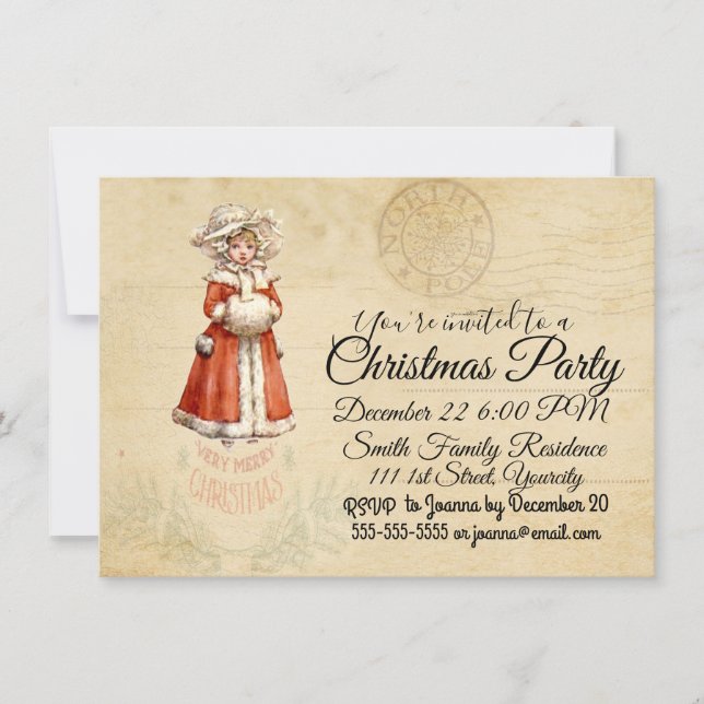Little Victorian Caroler Custom Christmas Invitation (Front)
