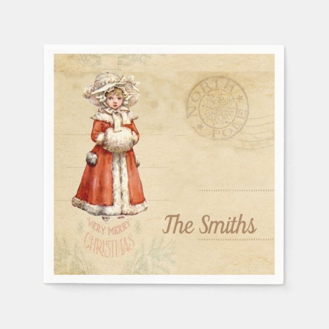 Little Victorian Caroler Custom Christmas Napkins (Front)