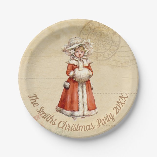 Little Victorian Caroler Custom Christmas Paper Plates (Front)