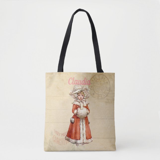 Little Victorian Caroler Custom Christmas Tote Bag (Front)