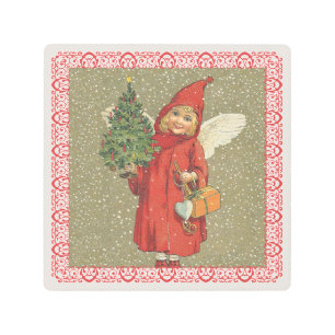 Little Victorian Christmas Angel Tree Snow Frame Metal Print