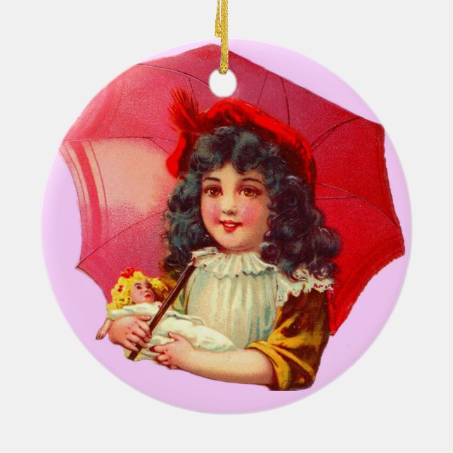 little Victorian girl and her doll Ceramic Ornament (Back)