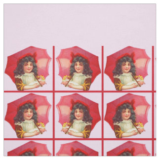 little Victorian girl and her doll Fabric