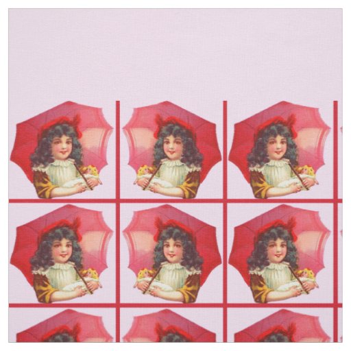 little Victorian girl and her doll Fabric