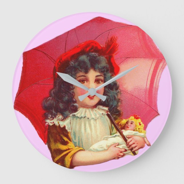 little Victorian girl and her doll Large Clock (Front)