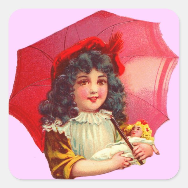 little Victorian girl and her doll Square Sticker (Front)