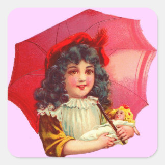 little Victorian girl and her doll Square Sticker