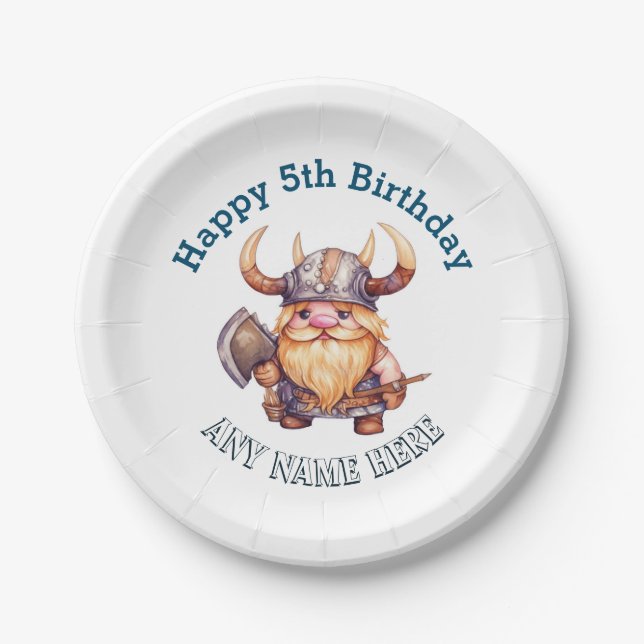 Little Viking Birthday  - Any Age Or Name Paper Plates (Front)