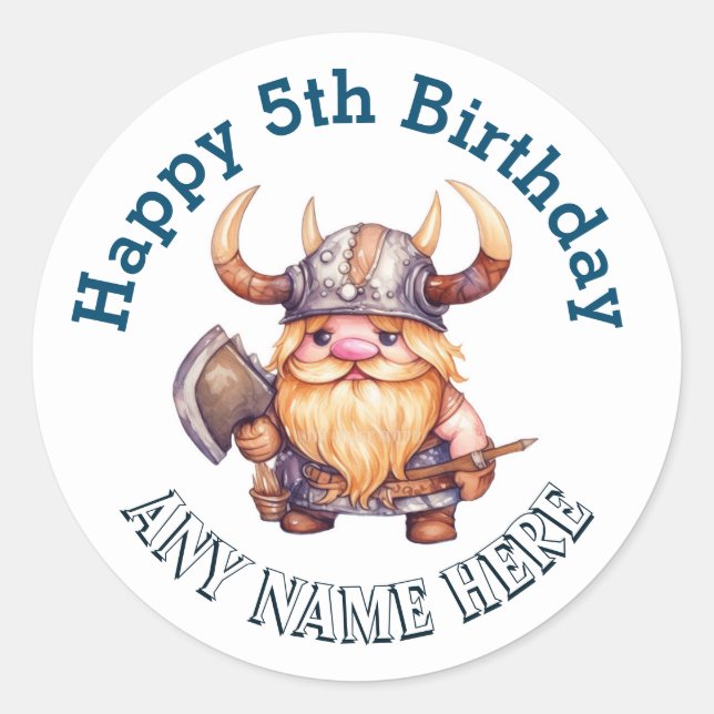 Little Viking Birthday Label - Any Age Or Name (Front)