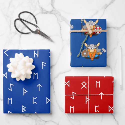 Little Vikings and Viking Runes Illustrations Wrapping Paper Sheets
