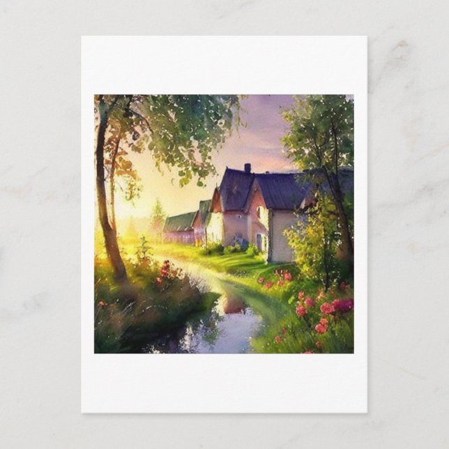 little village by a stream   postcard (Front)
