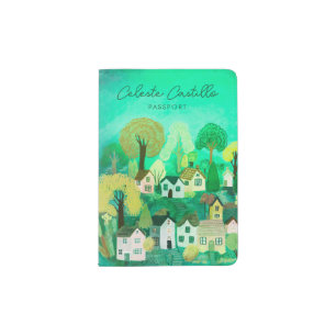 Little Village Painting Travel Europe PERSONALIZED Passport Holder