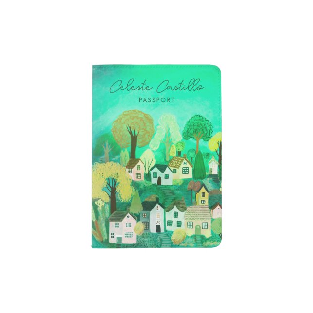 Little Village Painting Travel Europe PERSONALIZED Passport Holder (Front)