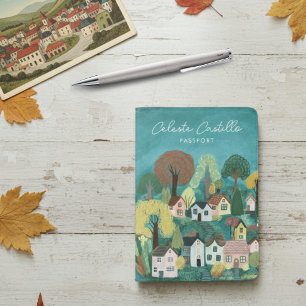 Little Village Painting Travel Europe PERSONALIZED Passport Holder