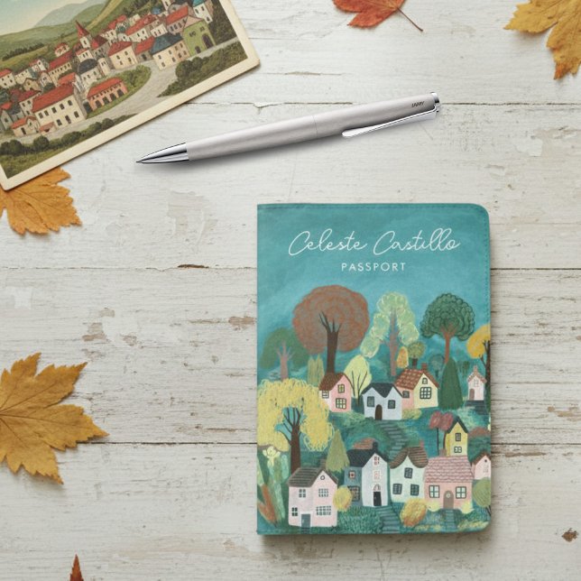 Little Village Painting Travel Europe PERSONALIZED Passport Holder (Little Village Painting Travel Europe PERSONALIZED Custom Name Passport Holder Cover
)