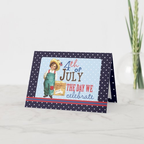 Little Vintage American Boy 4th of July Card