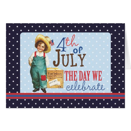 Little Vintage American Boy 4th of July Card