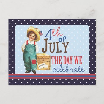Little Vintage American Boy 4th Of July Postcard by jardinsecret at Zazzle