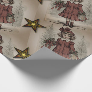 Little Vintage Christmas Child with Black Star Wrapping Paper