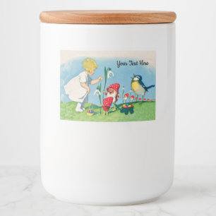 Little Vintage Girl Easter Eggs Flowers Elves Food Label