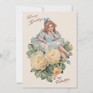 Little Vintage Girl, Roses & Valentine Greetings