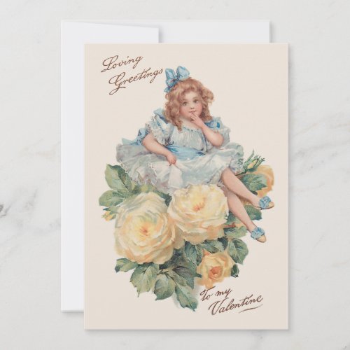 Little Vintage Girl Roses  Valentine Greetings Holiday Card