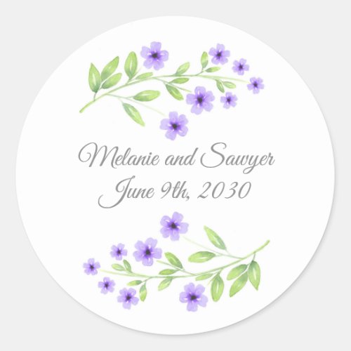 Little Violet Watercolor Blossoms Classic Round Sticker