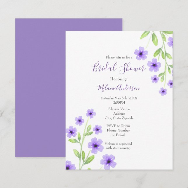 Little Violet Watercolor Blossoms Invitation (Front/Back)