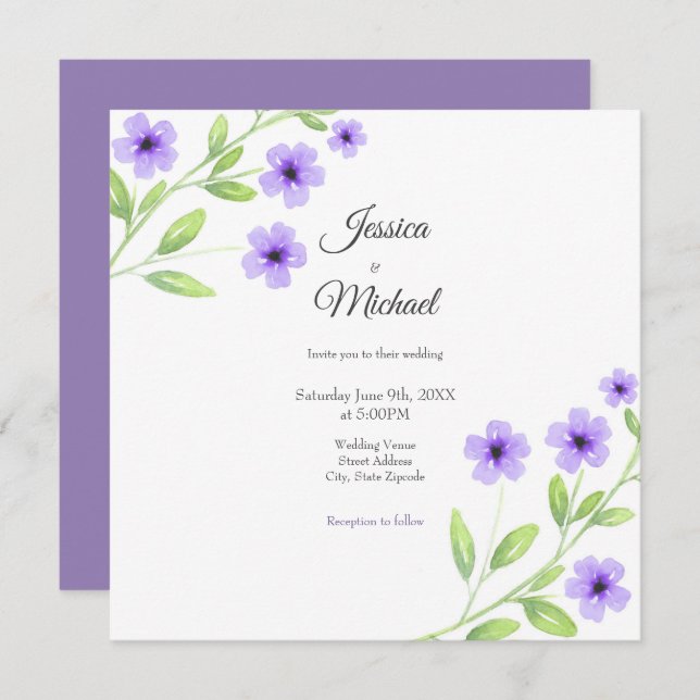 Little Violet Watercolor Blossoms Invitation (Front/Back)
