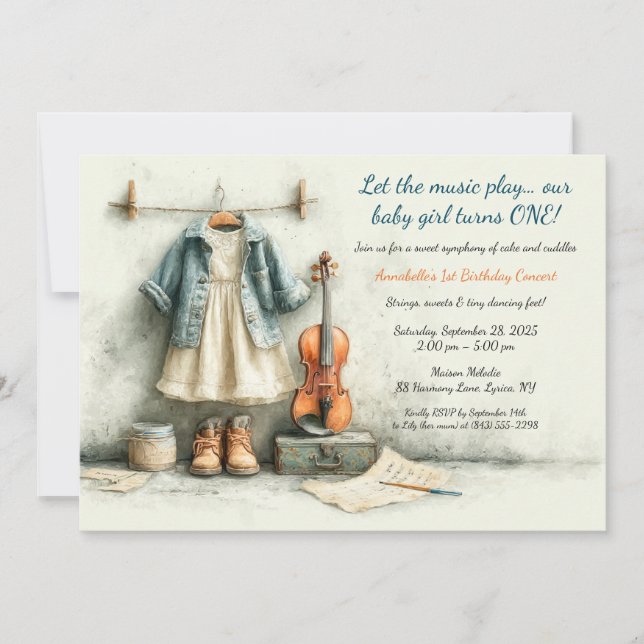 Little Violinist – 1st Birthday Girl Invitation (Front)