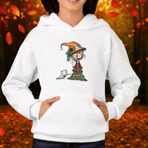 Little Wanderer Cute Witch with White Kitten Hoodie