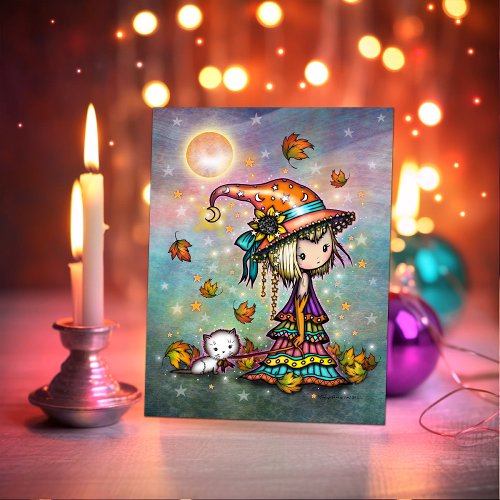 Little Wanderer Halloween Witch with White Cat  Thank You Card