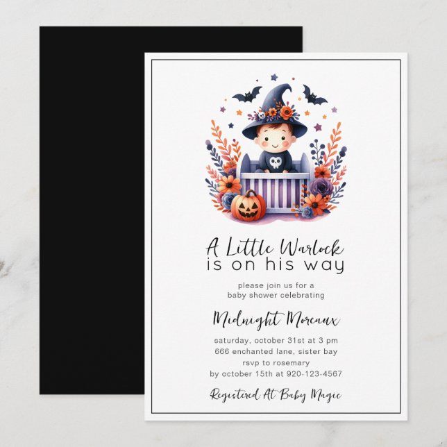 Little Warlock Halloween Baby Shower Invitation (Front/Back)