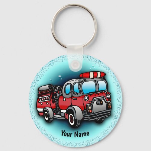 Little Water Firetruck custom name keychain