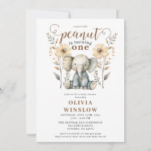 Little Watercolor Elephant 1st Birthday Invitation