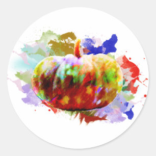 Little Watercolor Pumpkin Halloween Fall Season Classic Round Sticker