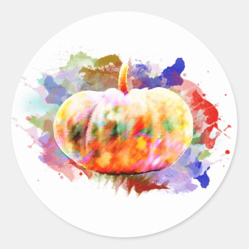 Little Watercolor Pumpkin Halloween Fall Season Classic Round Sticker
