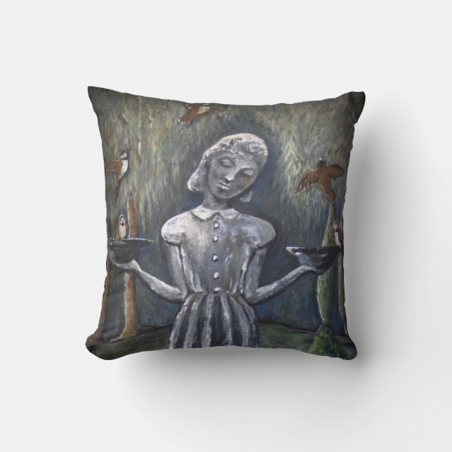 Little Wendy ~ Bird Girl Throw Pillow (Front)