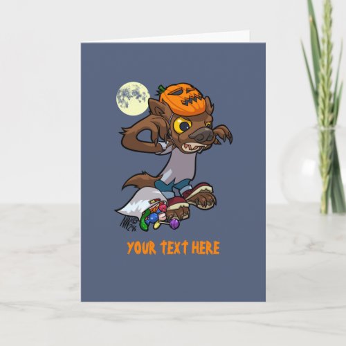 Little Werewolf Halloween Trick Or Treat Cartoon Card
